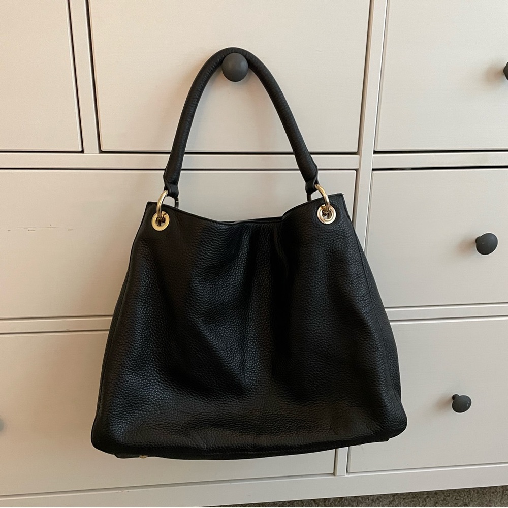 Mark & Graham Black Leather tote bag purse handbag with gold hardware